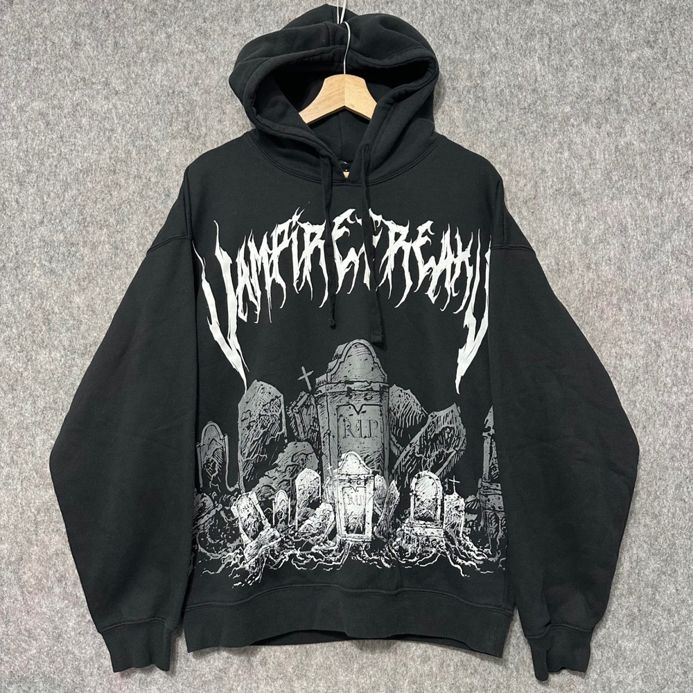 VampireFreaks‎ Mens Medium Black Goth Graveyard Pullover Hoodie 2023